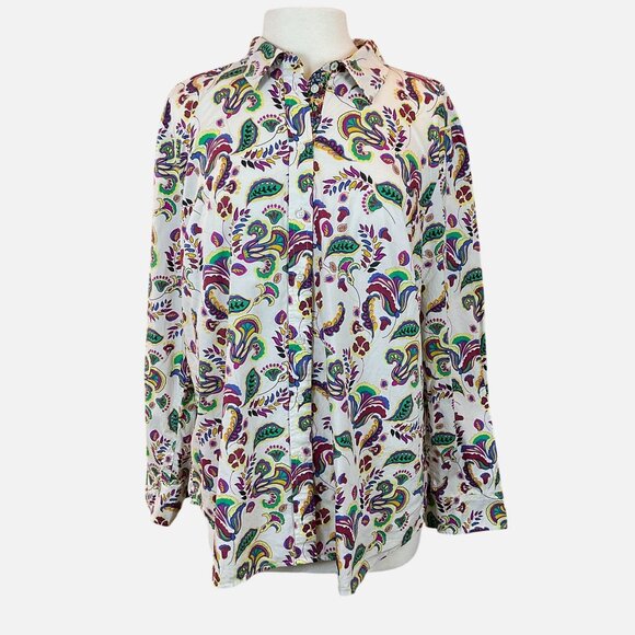 Talbots Cotton Button Front Fitted Colorful Foulard Long Sleeve Shirt XL - Picture 1 of 9